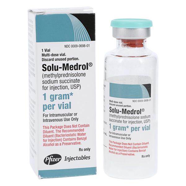 Solu-Medrol Methylprednisolone Sodium Succinate, 1 g Injection, Multiple Dose, 16 ml Vial (Rx) (Item is Non-Returnable) (We must have your Wholesale Drug License on File before shipping this product) (US Only, Excluding IN and ND)