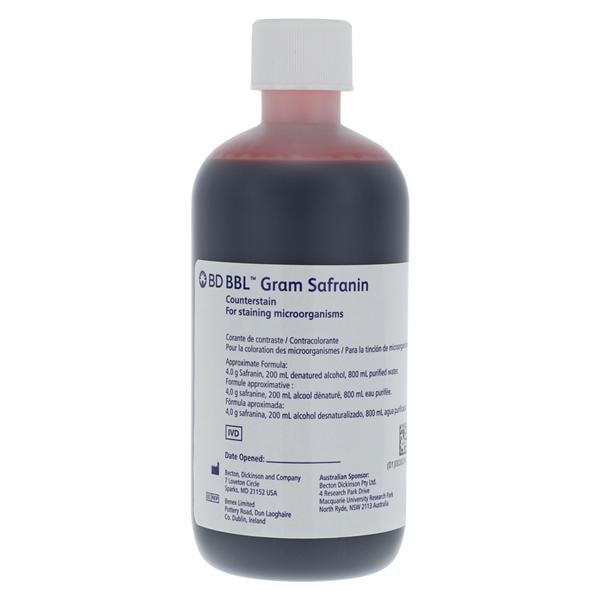 BBL Gram Safranin, 250ml, 4/pk (Non-Returnable) (Item is considered HAZMAT and cannot ship via Air or to AK, GU, HI, PR, VI) (Continental US Only) (Drop Ship Requires Pre-Approval)