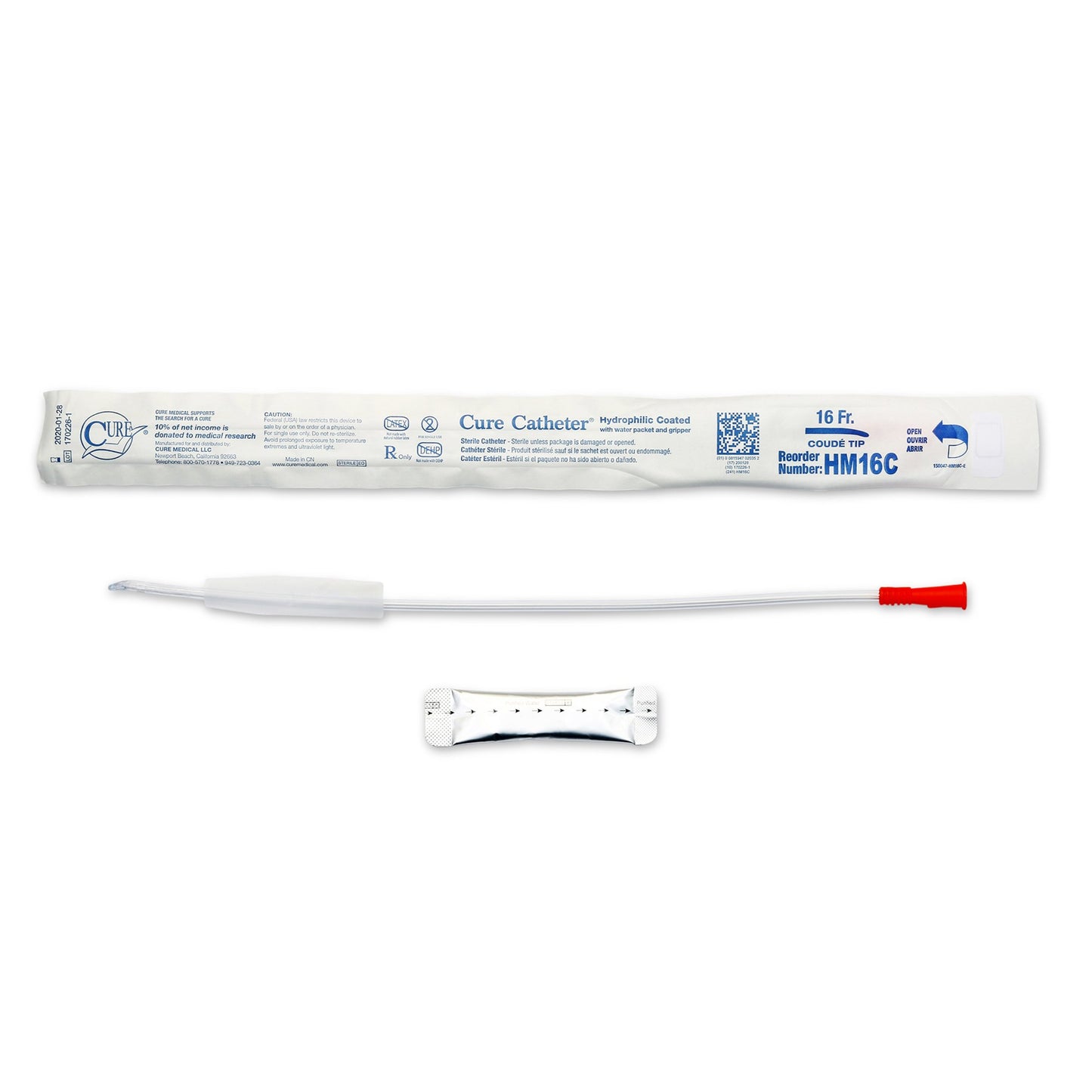 Catheter, Male, Hydrophilic Coated, Single-Use, 16", Coude Tip, 16FR, 30/bx, 10 bx/cs (Continental US Only)
