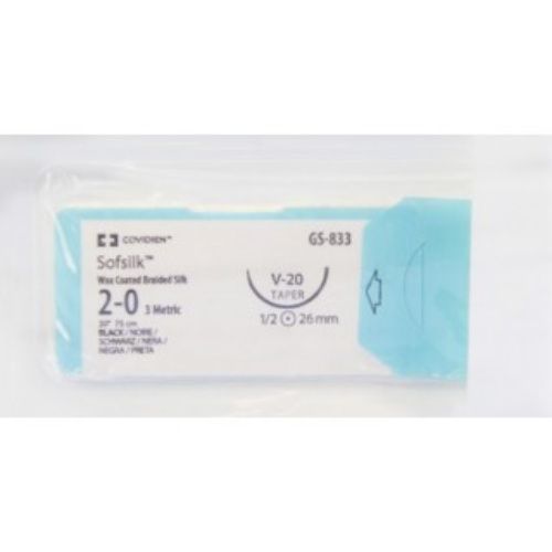 Suture, Taper Point, Size 2-0, Black, 30", Needle V-20, _ Circle, 3 dz/bx (Continental US Only)