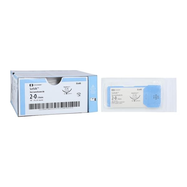 Suture, Reverse Cutting, Size 2-0, Black, 18", Needle C-14, 3/8 Circle, 3 dz/bx (Continental US Only)