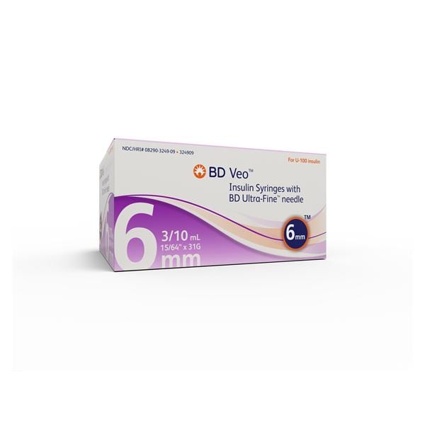 Insulin Syringe, 31G, 6mm, 3/10mL, 100/pk, 5 pk/cs (Continental US Only) (Drop Ship Requires Pre-Approval)