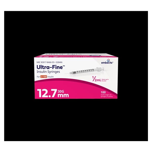Insulin Syringe, Ultra-Fine Needle, 30G x _", 0.5cc, 100/sp, 5 sp/cs (Continental US Only) (Drop Ship Requires Pre-Approval)