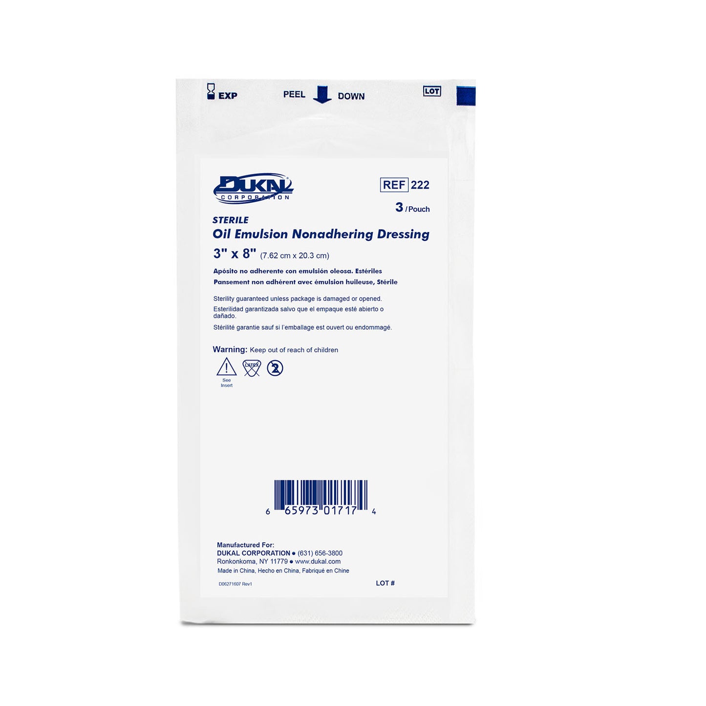 Oil Emulsion Dressing, 3" x 8", Sterile, 3/pk, 36 pk/bx