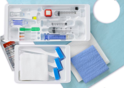 Pump Refill Kit: (1) Tray, (1) Fenestrated Drape, (1) Pair of Walleted Exam Gloves, (1) 20 ml Syringe, (2) Gauze Sponges, (1) Huber Needle 22g x 1.5", (1) Huber Needle 22g x 2", (1) Extension Set, (1) Micron Filter, (3) Iodophor PVP Swabsticks, (2) Alcohol Prep Pads, and (2) Adhesive Bandages, 10/cs (US Only)