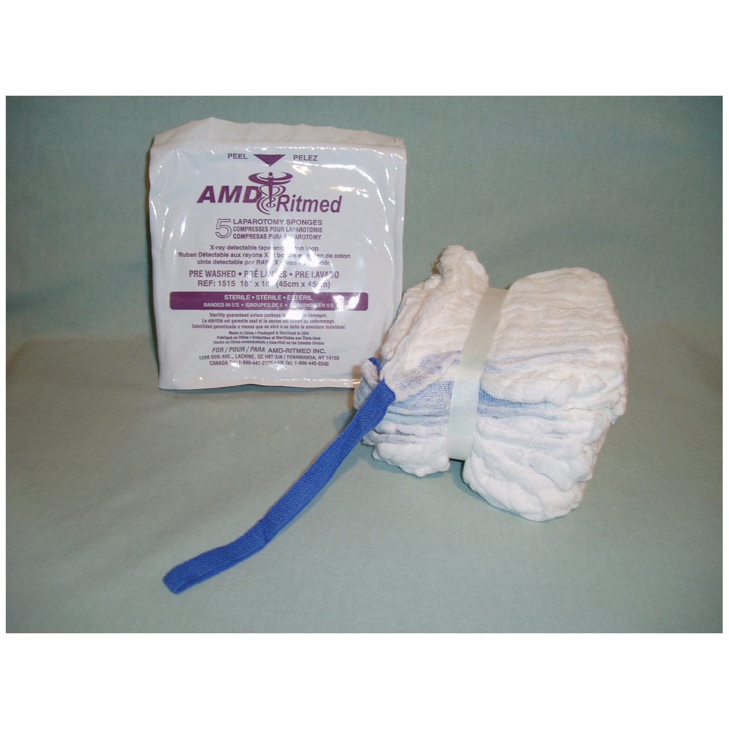 Laparotomy Sponge, 18" x 18", 4-Ply, Prewashed, 5/pk, 40 pk/cs