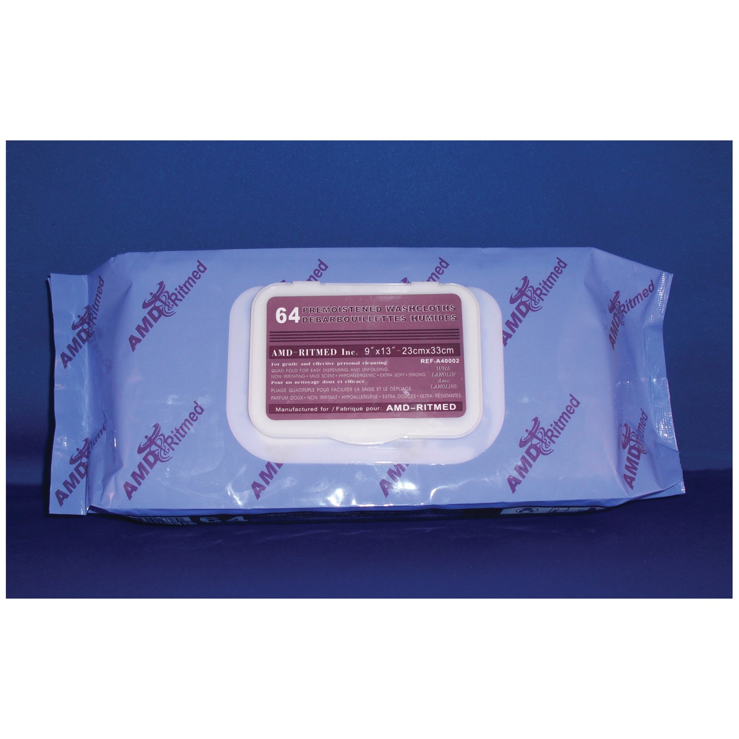 Washcloth, 10" x 13", Pre-Moistened, 64 wipes per soft pack, 8 pk/cs (100 cs/plt) (Minimum Expiry Lead is 90 days) (Item is Non-Returnable)