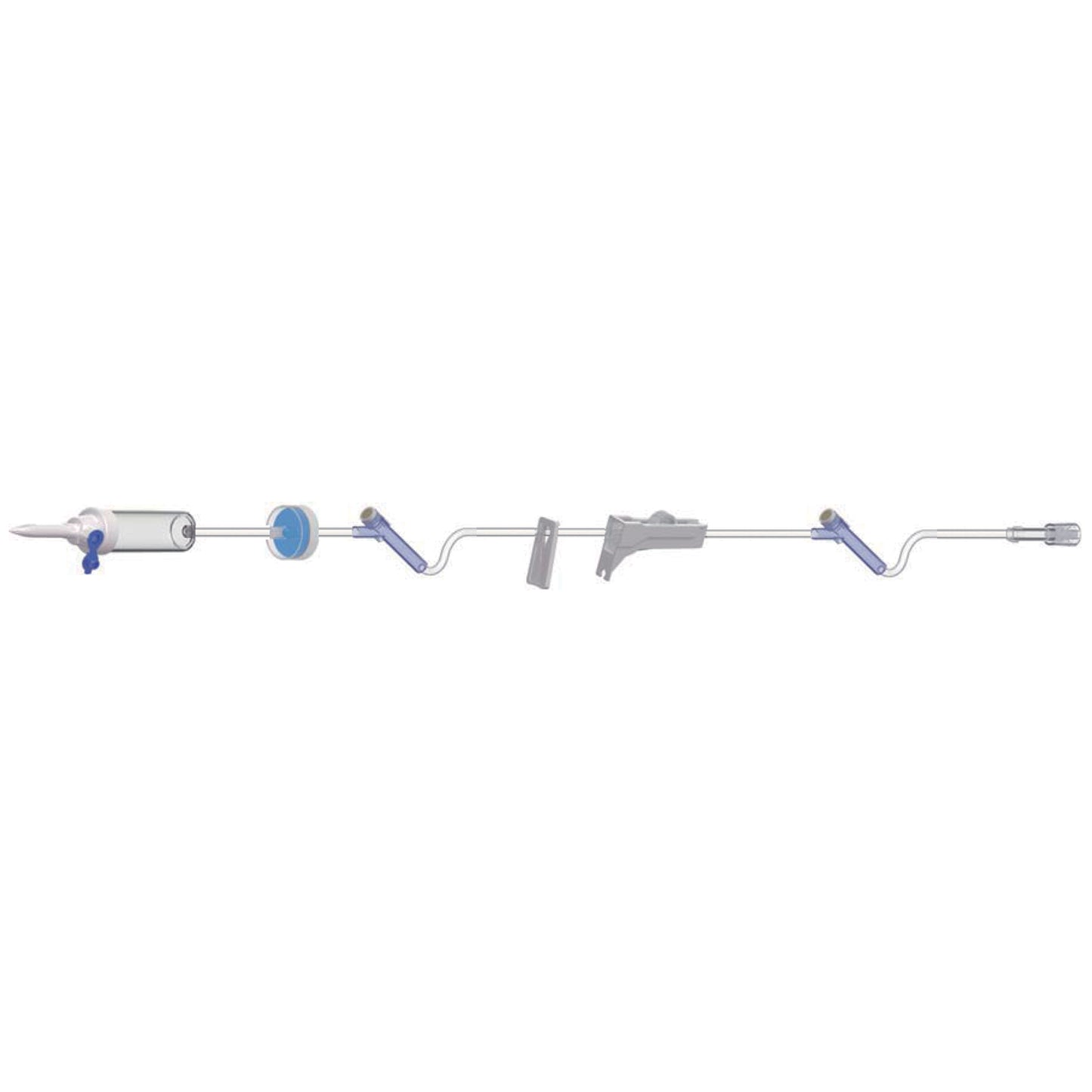 Adult Primary Piggyback IV Set, 15 Drops Per mL, 110" Length, 22 mL Priming Volume, Vented/Non-Vented, Back Check Valve, 1 Slide Clamp, 2 Pre-Pierced Y Sites, Roller Clamp, Rotating Male Luer Lock, Poly Pouch, 50/cs