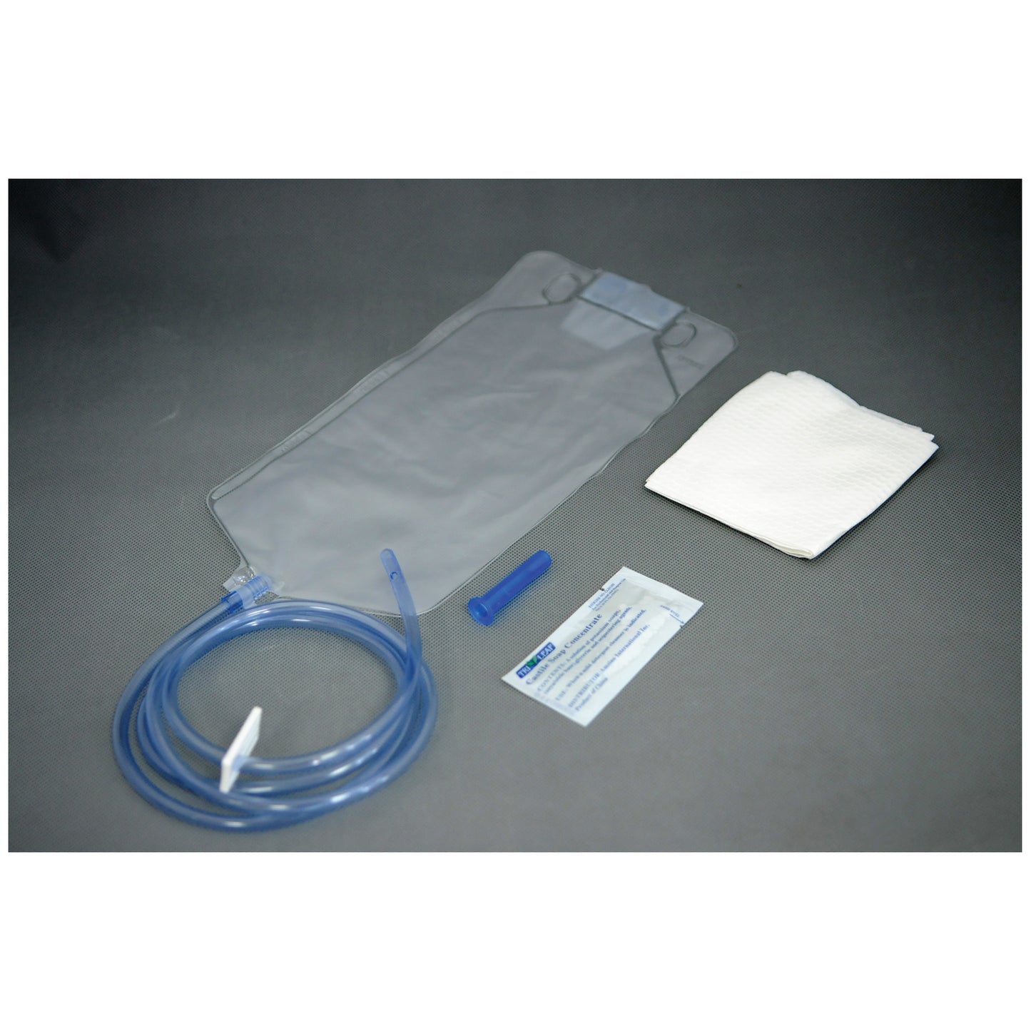 Enema Bag/ Bucket Set, 1500mL Bag, 60" Tubing, Pre-Lubricated Tip, Slide Clamp, Soap Packet & Waterproof Drape, 50/cs (60 cs/plt)