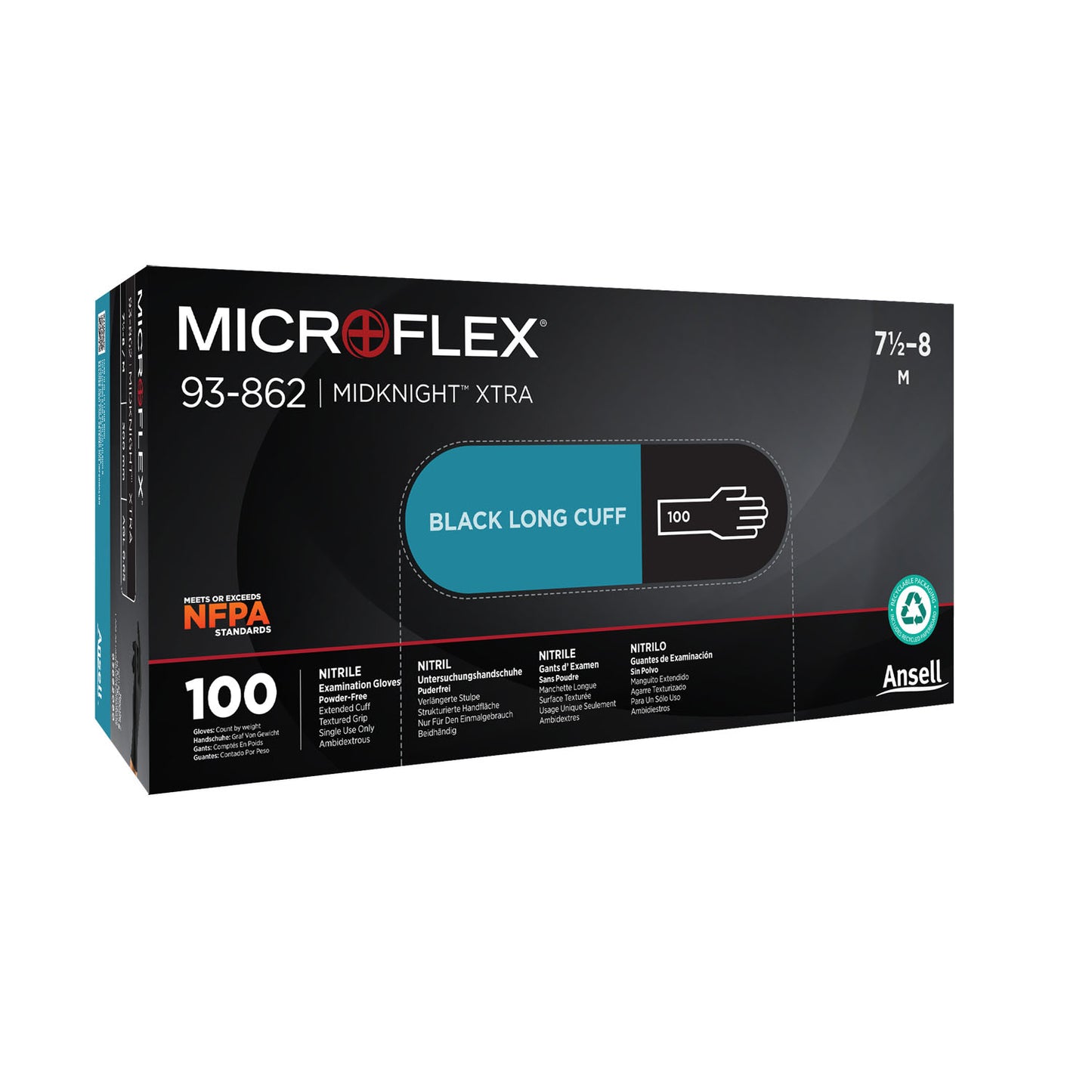 XTRA Laboratory Gloves, PF Nitrile, Textured, Black, Medium, 100/bx, 10 bx/cs (US Only)