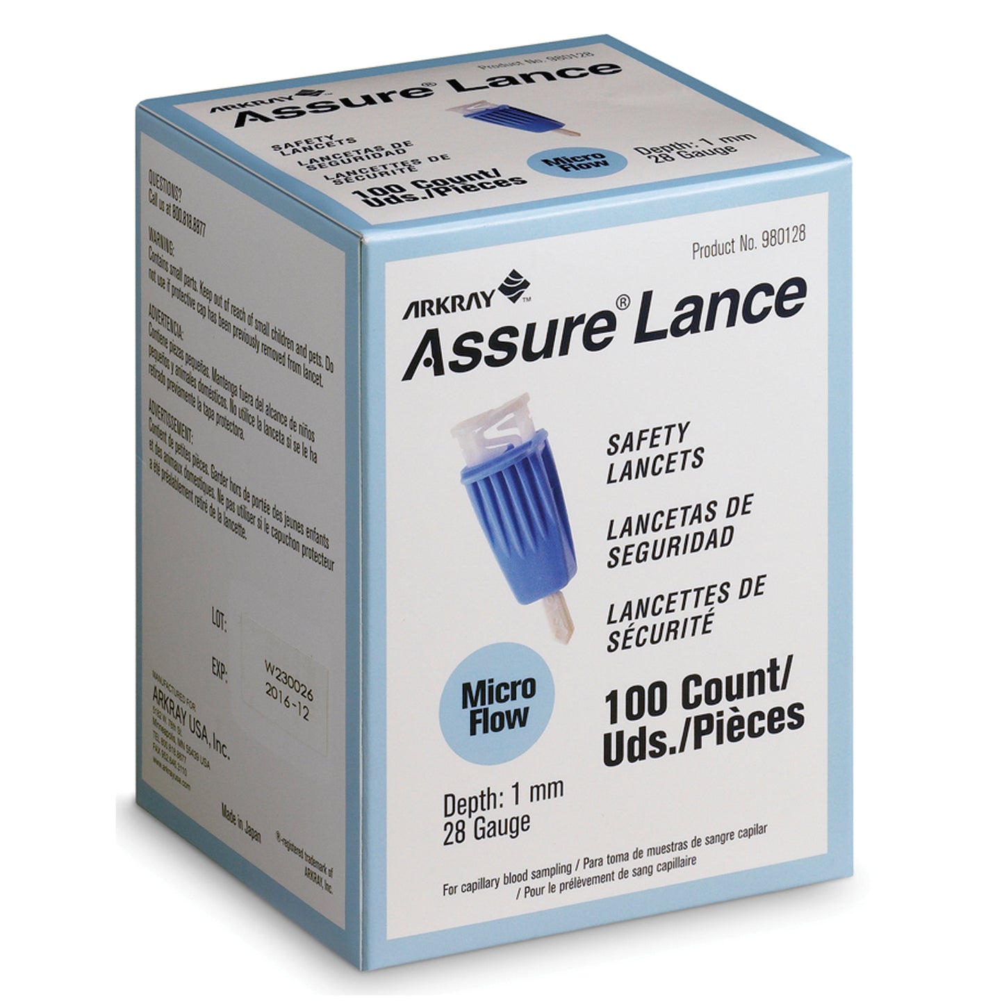 Lancet, 28G x 1mm, Light Blue, 100/bx (25 bx/plt) (US Only)