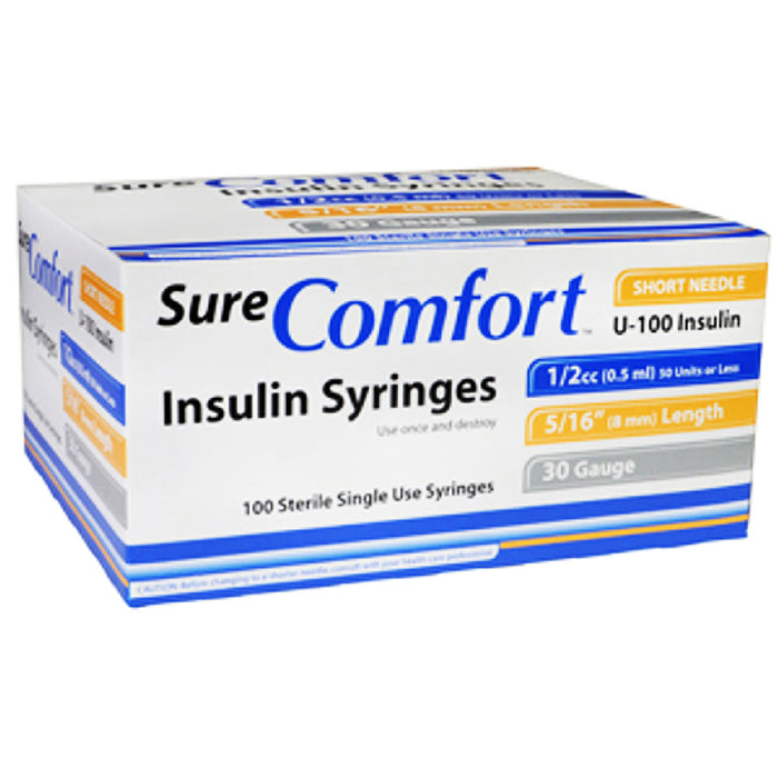 Insulin Syringe, 30Gx5/16", 1/2cc , 100/bx, 5bx/cs, 6cs/ct