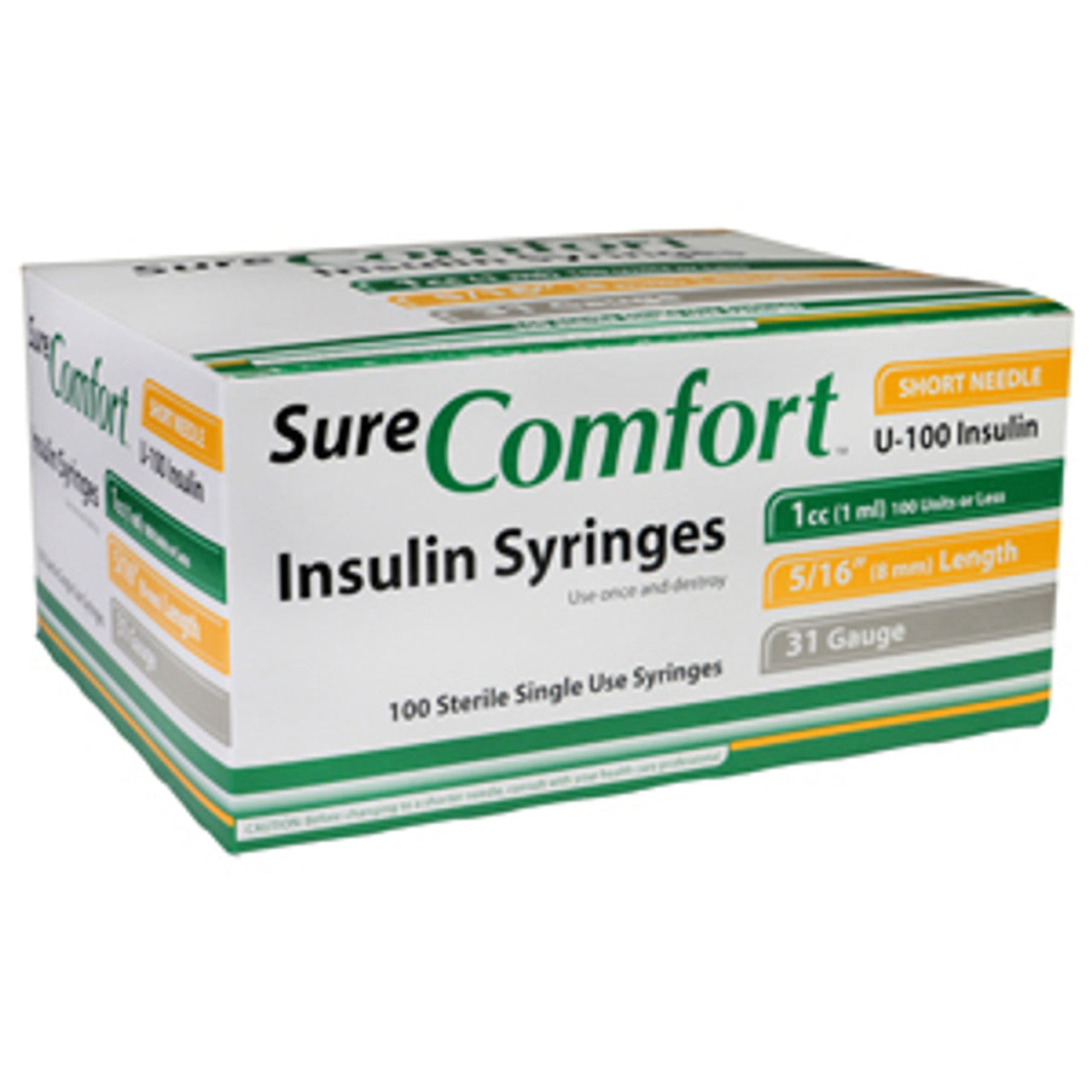 Insulin Syringe, 31Gx5/16", 1cc , 100/bx, 5bx/cs, 6cs/ct