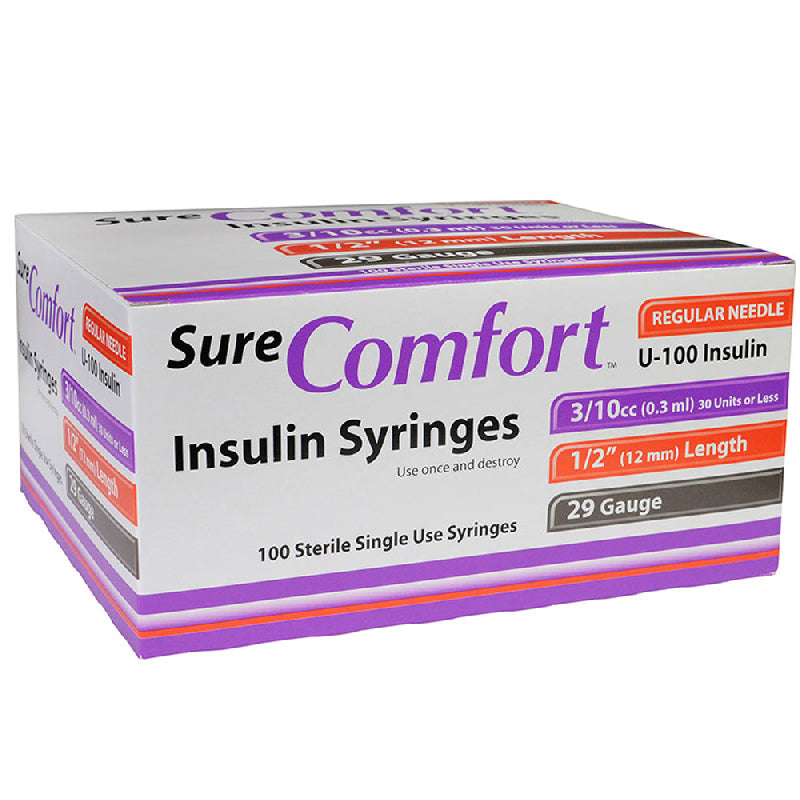Insulin Syringe, 29Gx1/2", 3/10cc , 100/bx, 5bx/cs, 6cs/ct