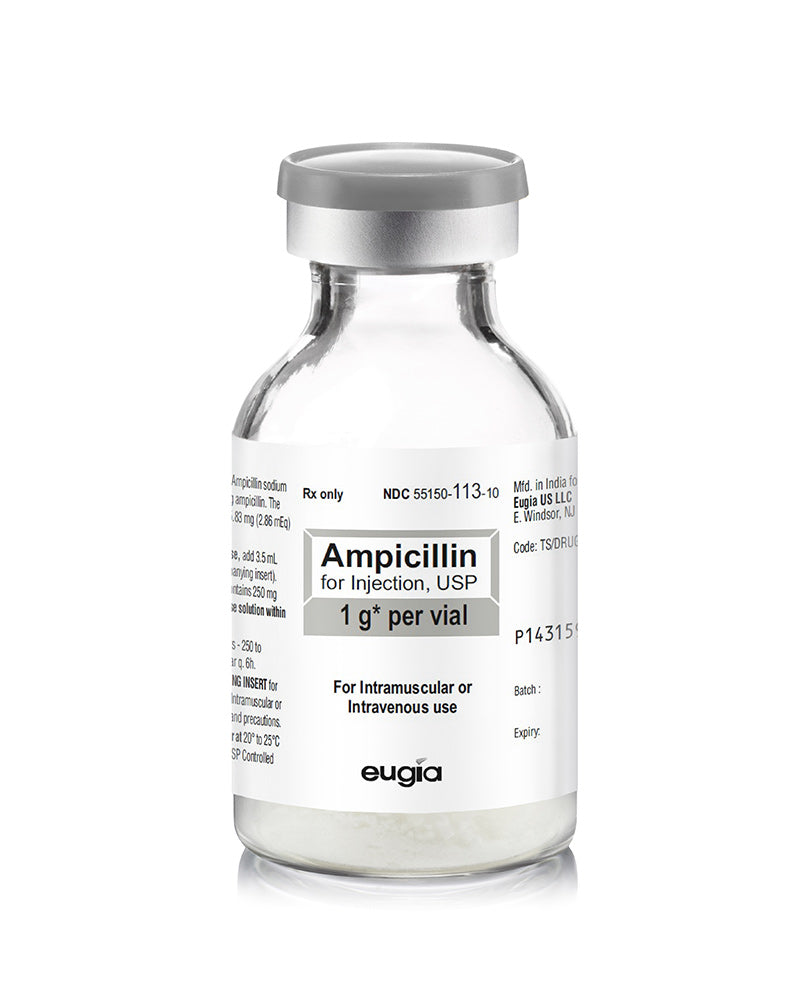 Ampicillin for Injection, 1g, 10 vials/pk (Rx) (US Only, Excluding IN and ND) (Product is Non-Returnable)