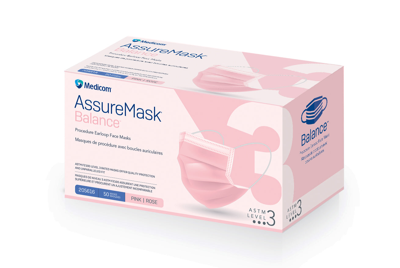 Procedure Earloop Face Mask, Pink, Level 3, 50/bx, 10bx/cs