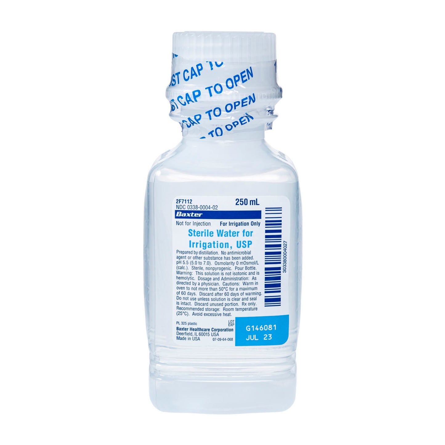 Sterile Water for Irrigation, USP, 250 ml, Plastic Pour Bottle, Not for Injection, Non-Pyrogenic, Sterile, 24/cs (Rx) (Continental US Only) (Product Access Restricted. Check with your sales rep to verify eligibility)