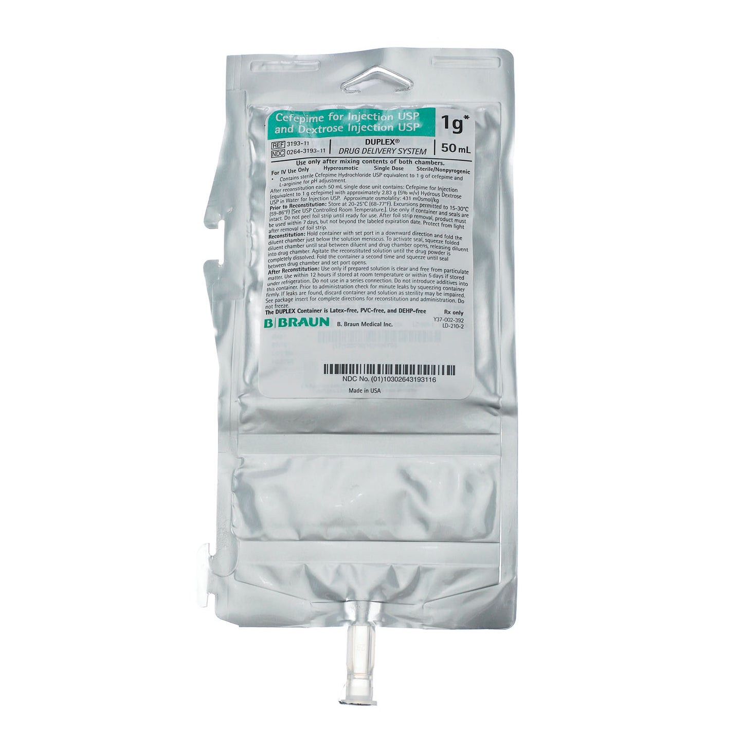 1g Cefepime For Injection USP & Dextrose Injection, 50mL (Rx) (Item is Non-Returnable), 24/cs (Continental US+HI Only, Excluding IN and ND)