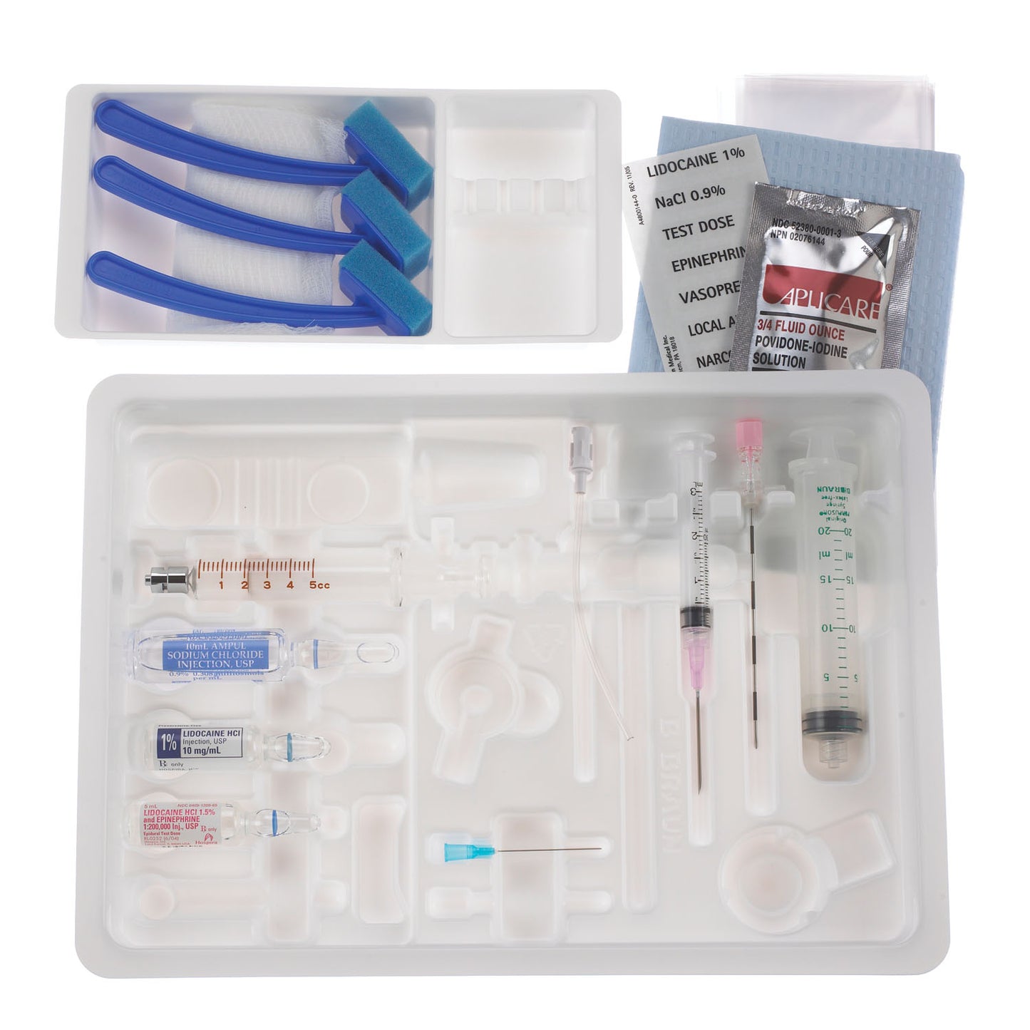Single Dose Epidural Tray, 18G x 3_" Tuohy-Schliff Epidural Needle & Drugs (no catheter set) (Rx) (Item is Non-Returnable), 10/cs (Continental US+HI Only, Excluding IN and ND)