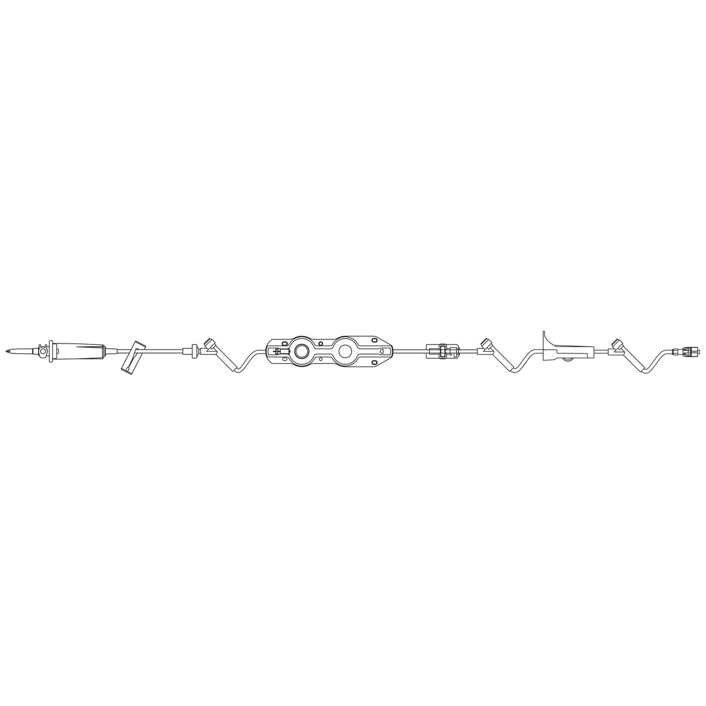 Pump Set, Universal Spike, Backcheck Valve, SAFELINE Injection Sites 94", 69" & 6" Above Distal End, Free-Flow Protector Clip, Roller Clamp, SPIN-LOCK Connector, Latex Free (LF), 24mL Priming Volume, 120"L, 15 drops/mL, 24/cs (Rx) (Continental US+HI Only)