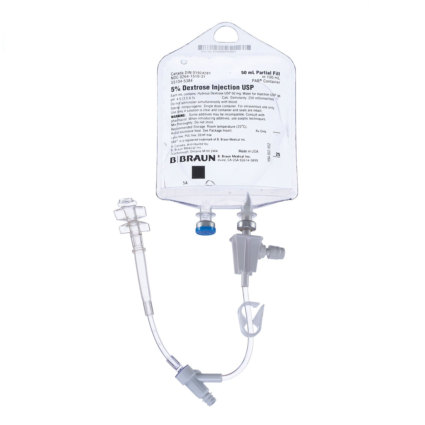 Dextrose Injections, 5%, 50/100mL, PAB Containers (Rx) (Item is Non-Returnable), 84/cs (Continental US+HI Only, Excluding IN and ND)