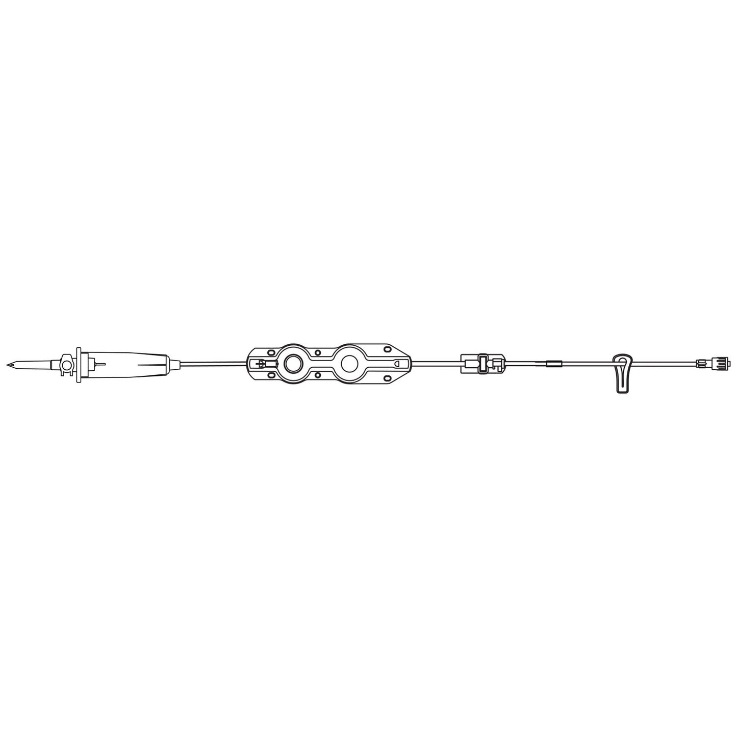 Pump Primary Admin Set, Universal Spike, Green/ Yellow Striped Tubing, Free-Flow Protector Clip, Slide Clamp, SPIN-LOCK Connector, Latex Free (LF), 14mL Priming Volume, 126"L, 60 Drops/mL, 126"L, 24/cs (Rx) (Continental US+HI Only)