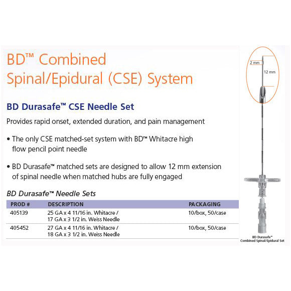 Whitacre Spinal Needle, 27G x 4 11/16" & 18G x 3_" Weiss Epidural Needle, 10/bx, 5 bx/cs (Continental US Only) (Drop Ship Requires Pre-Approval)