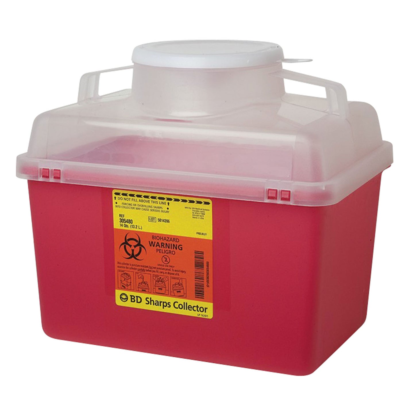 Sharps Collector, 14 Qt, Clear Top, Funnel Cap, 20/cs (8 cs/plt) (Continental US Only) (Drop Ship Requires Pre-Approval)