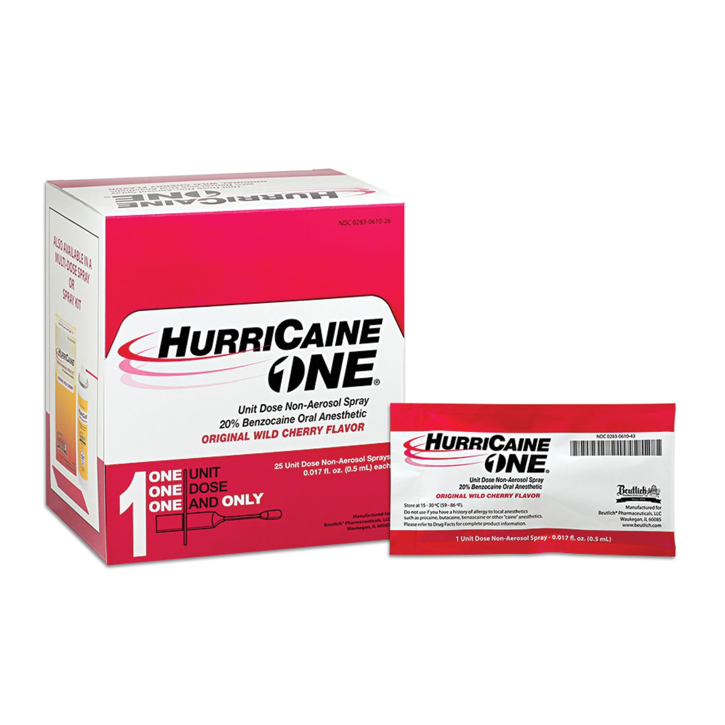 HurriCaine ONE, Unit Dose Non-Aerosol Spray, Original Wild Cherry, 0.5mL, 25/bx (US Only)