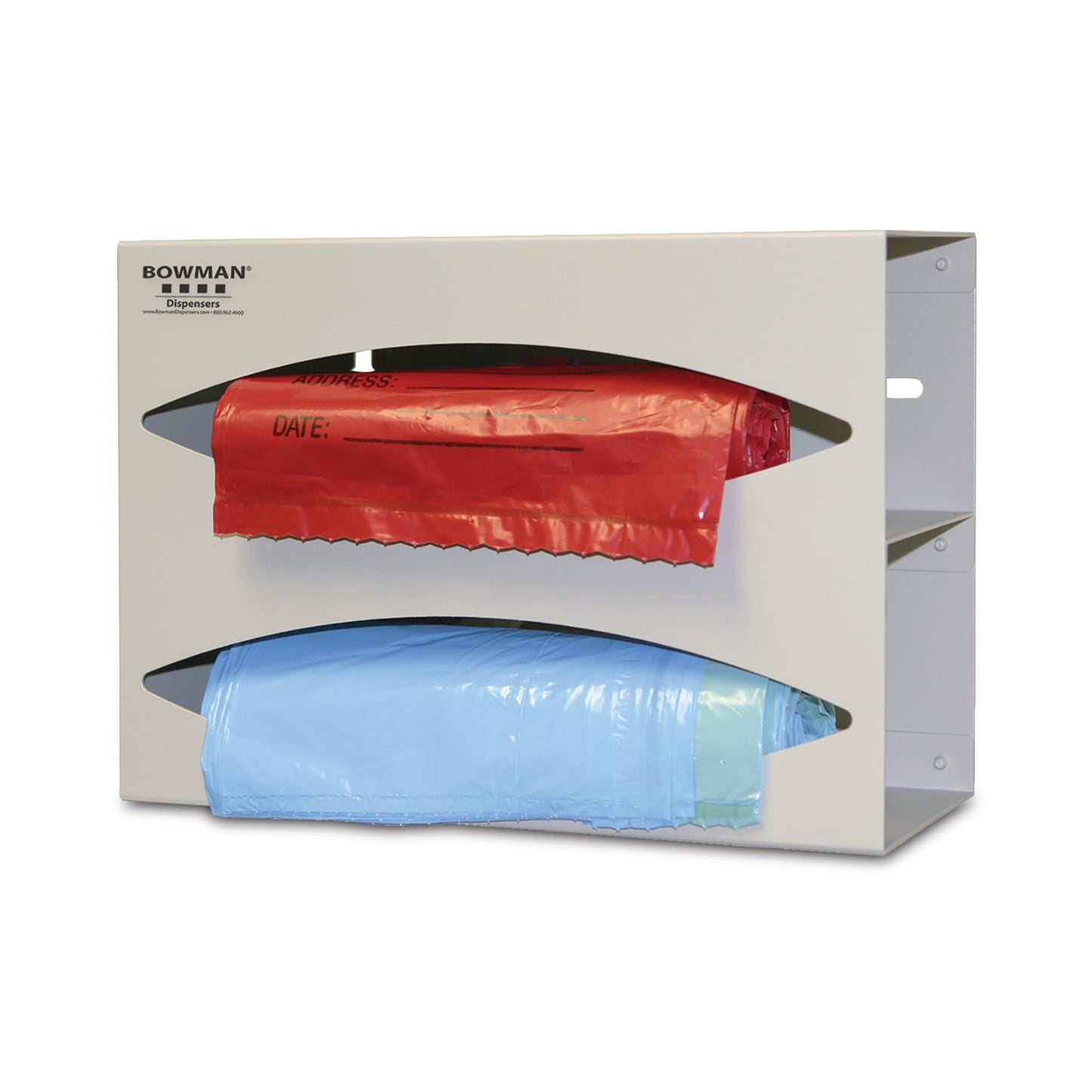 Double Bag Dispenser, Two-way keyholes for Vertical or Horizontal Wall Mounting, (Made in the USA)