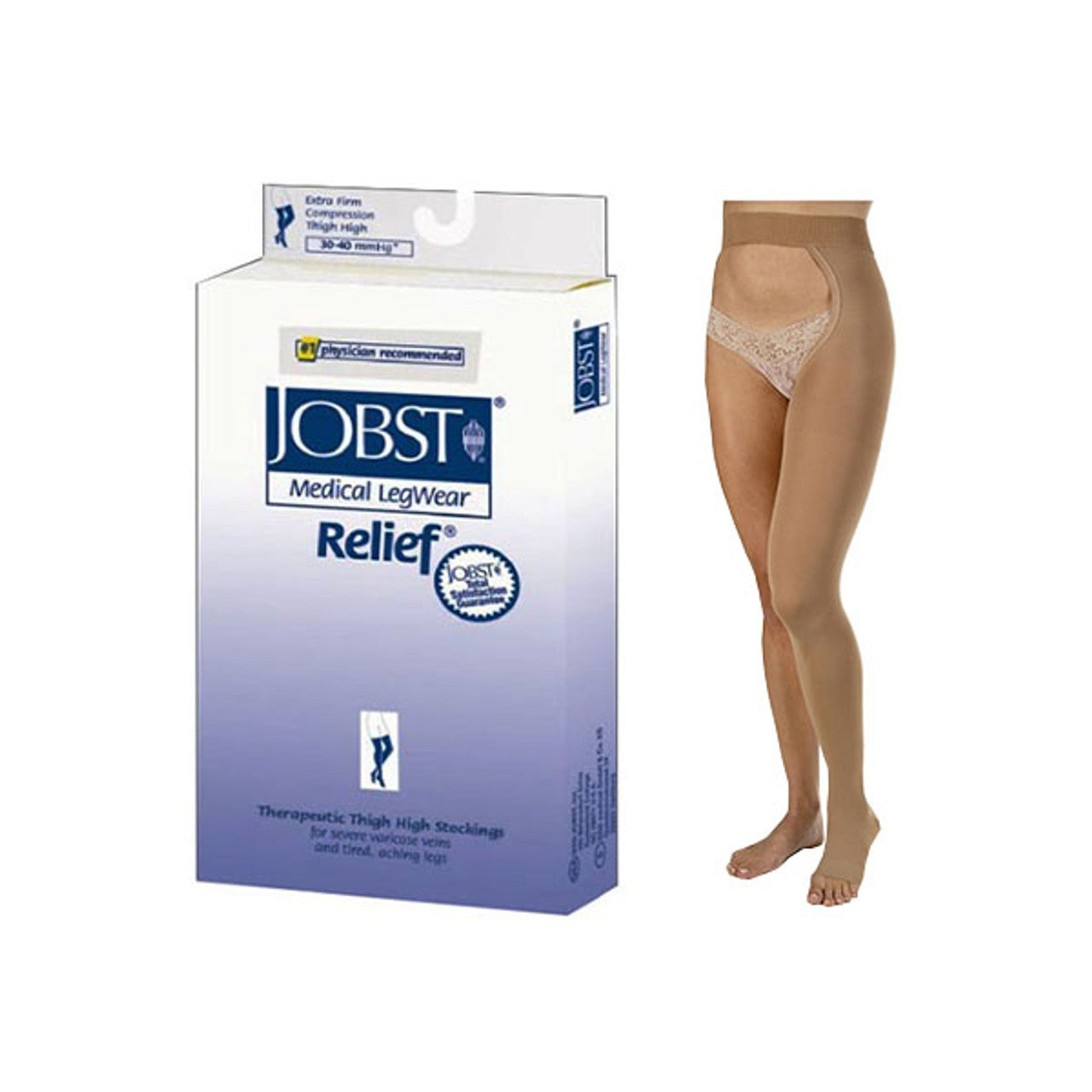 Compression Stockings, Chap Style, 30-40, Open Toe, Left/Right, Beige, Medium (Continental US Only)