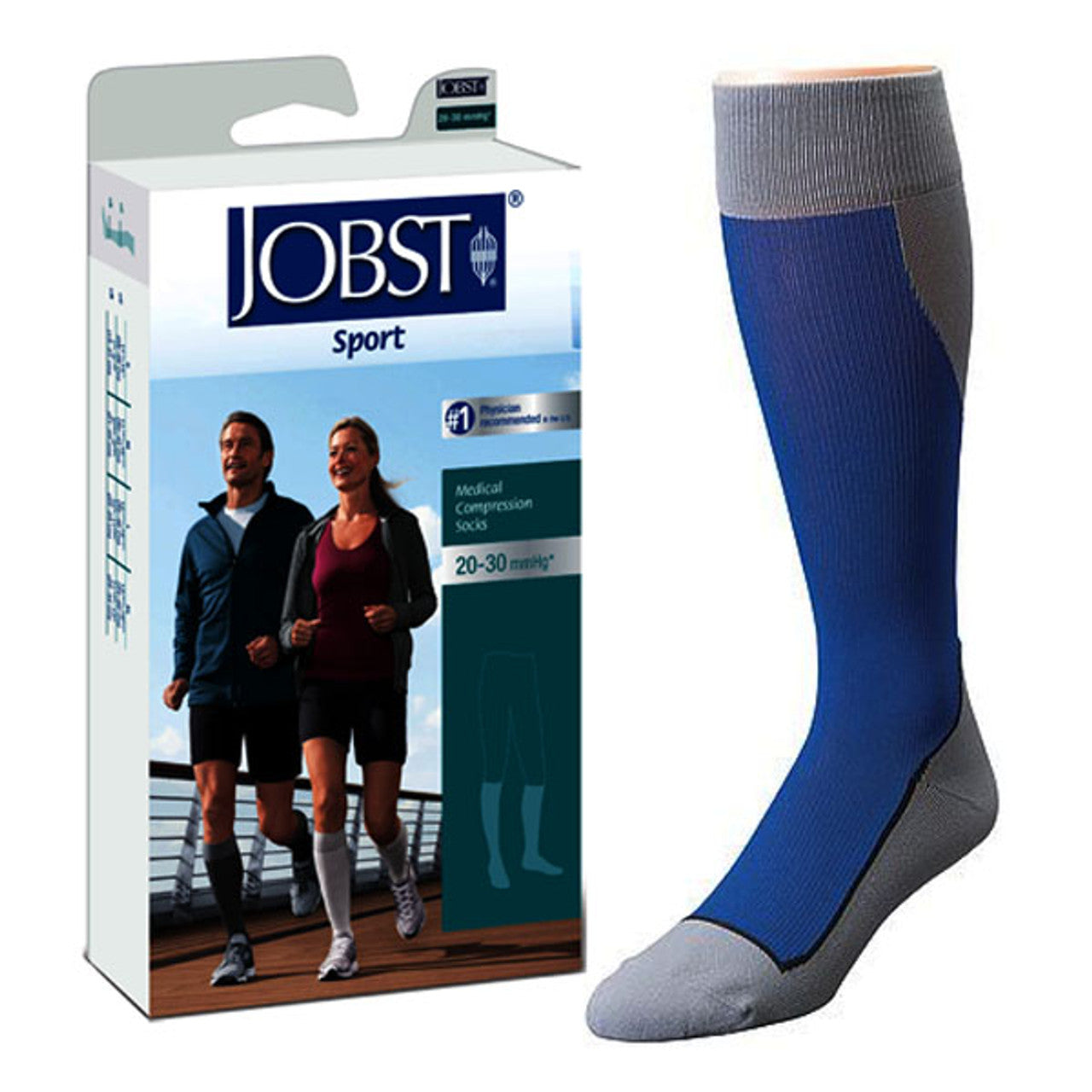 Sport Sock JOBST, 20-30mmhg, Knee High, Medium, Royal Blue/Grey, Closed Toe, 1/pr (Continental US Only)