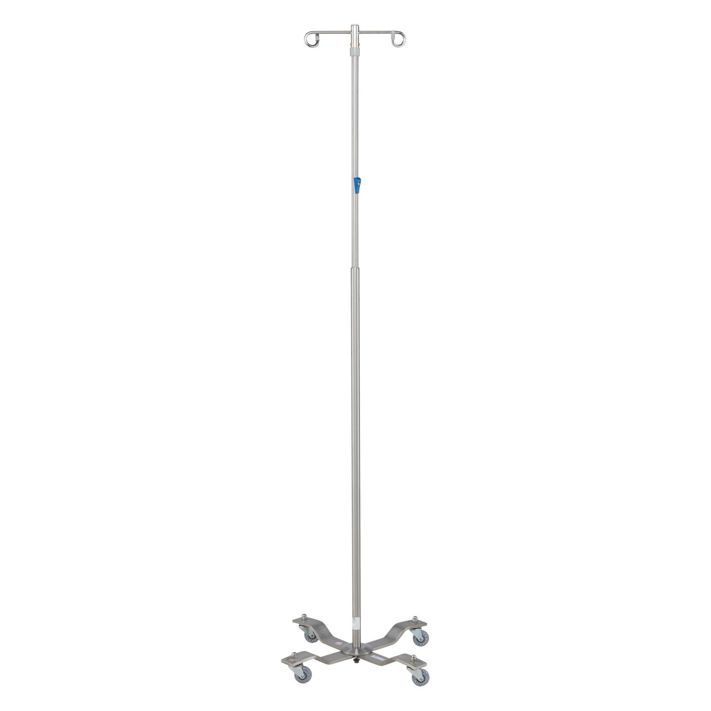 IV Stand, 2 Hook, Thumb Operated Slide Lock, 4 Leg, 21 1/4" Diameter Stainless Steel Low Center of Gravity Welded Base (DROP SHIP ONLY)
