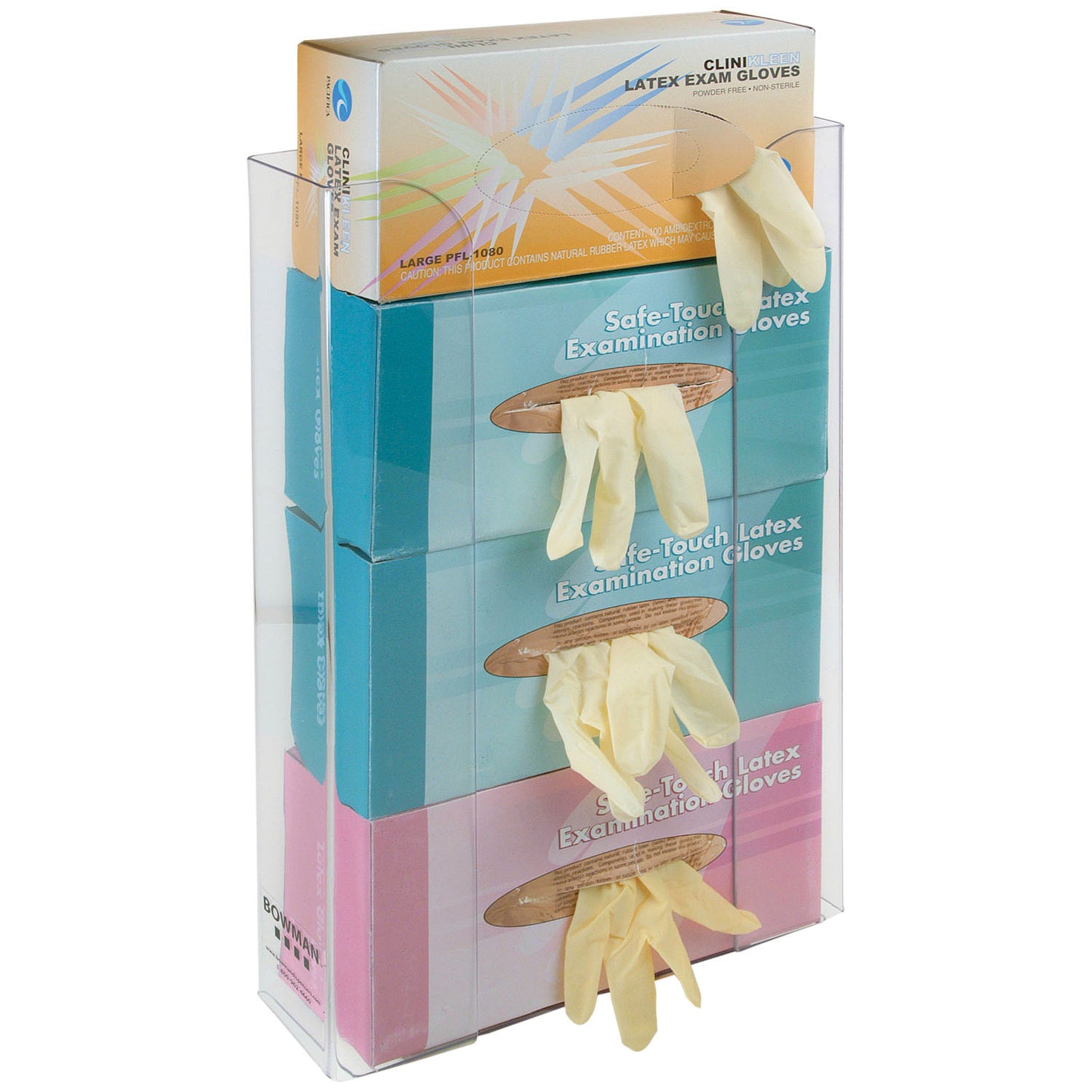 Glove Box Dispenser, Quad, Holds Four Boxes of Glove Horizontally, Keyholes For Vertical Wall Mounting, Clear PETG Plastic, 11 3/16"W x 19 1/8"H x 3 11/16"D (Made in USA)