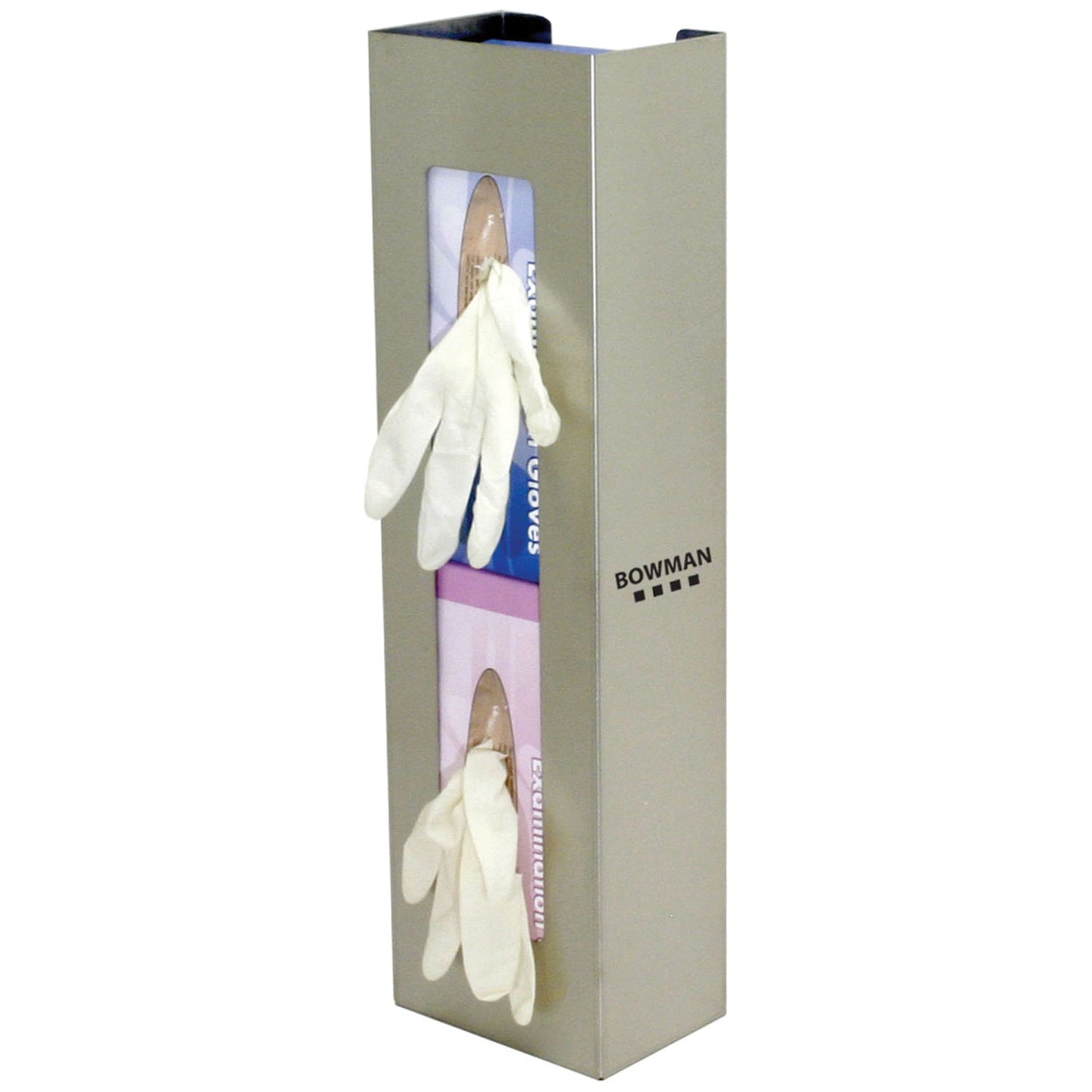Glove Box Dispenser, Double, Space Saver, Holds Two Boxes of Gloves (End-to-End), Two-Way Keyholes For Vertical or Horizontal Wall Mounting, Stainless Steel, 5 5/8"W x 20"H x 3 15/16"D (Made in USA)