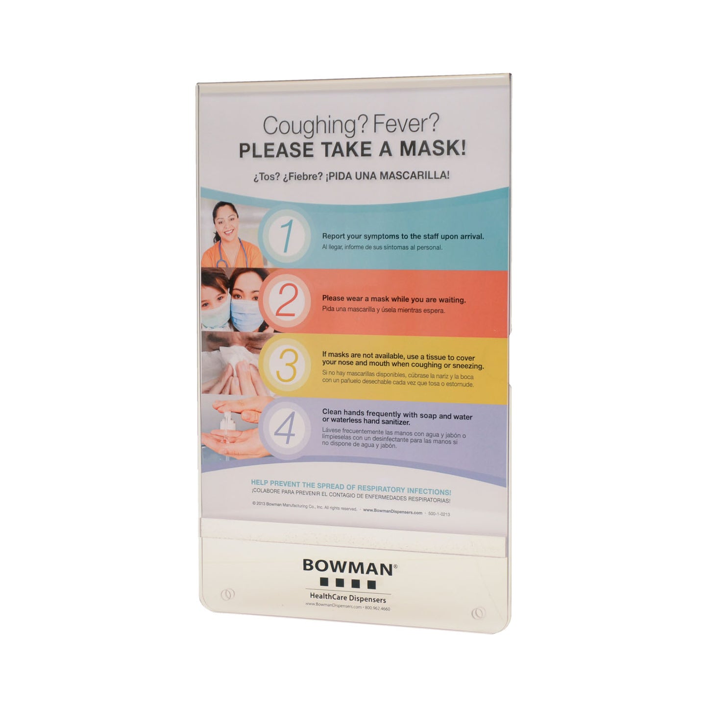 Sign Holder, Vertical, Holds 8_"W x 11"H Signage, Hardware Included for Mounting on Respiratory Hygiene Stations, Clear PETG Plastics (Made in USA)