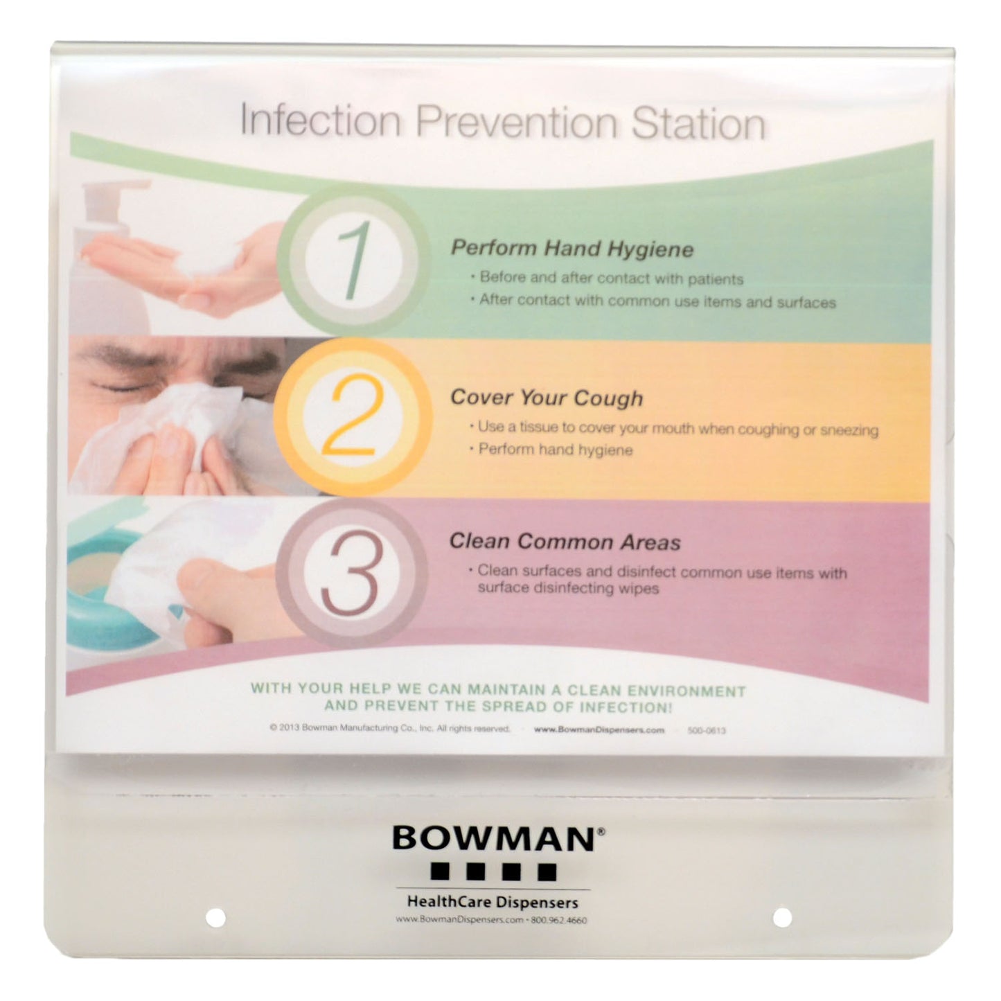 Sign Holder, Horizontal, Holds 11"W x 8_"H Signs, Hardware Included for Mounting to Respiratory Hygiene Stations, Clear PETG Plastic (Made in USA)