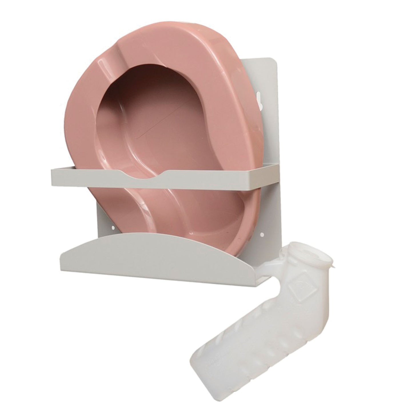 Bedpan/ Urinal Dispenser, Holds Standard Size Bedpans, Urinals & Specimen Collection Containers, Keyholes For Wall Mounting, Quartz Powder Coated Aluminum, 12 5/16"W x 12"H x 4 11/16"D