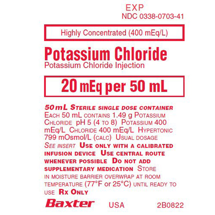 Potassium Chloride Injection, Highly Concentrated, 20 mEq/ 50 ml, Viaflex Plastic Container, 24/cs (Rx) (Continental US Only) (Product Access Restricted. Check with your sales rep to verify eligibility)
