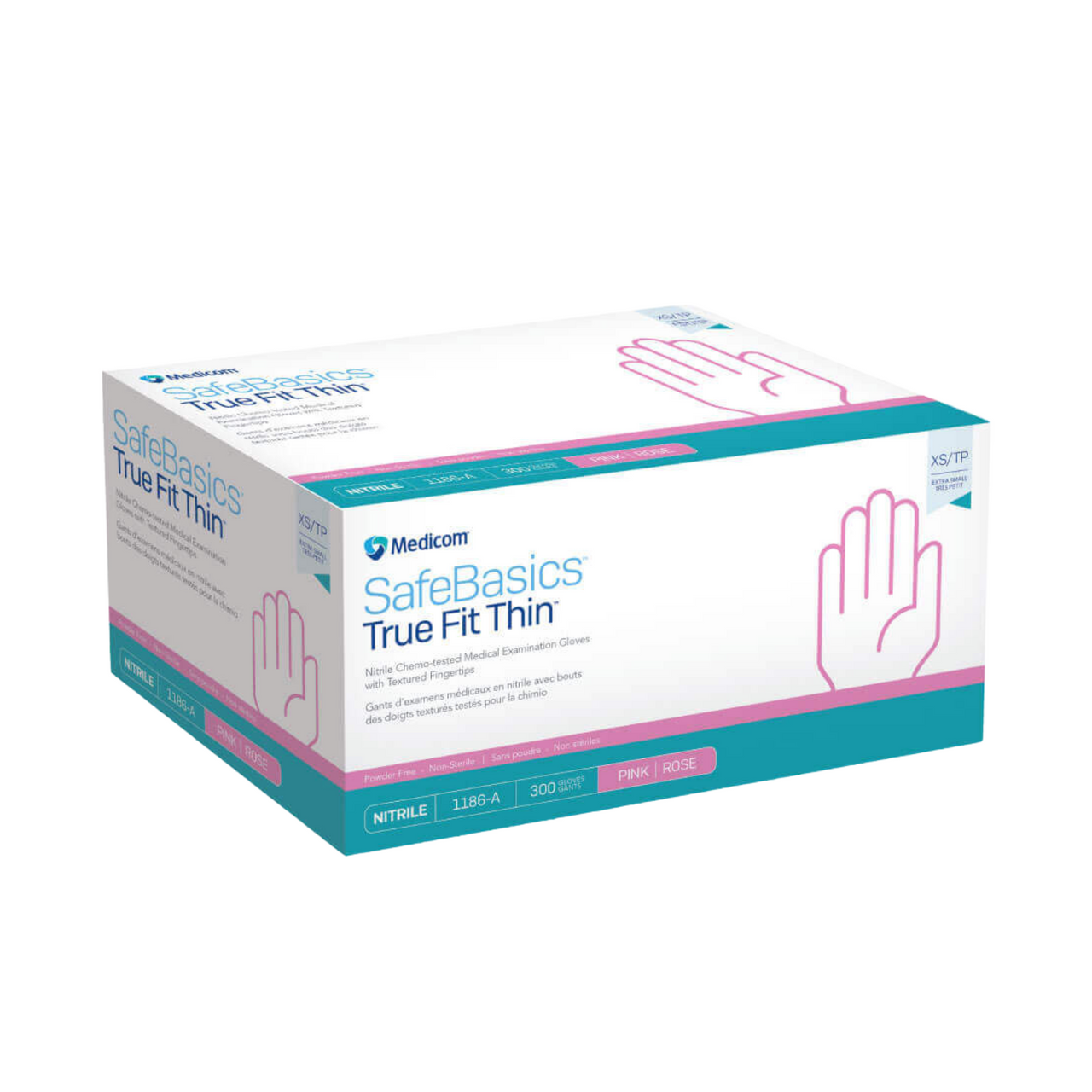 SafeBasics True Fit Thin Powder-Free Nitrile Gloves, Pink. Small. 300/bx, 8 bx/cs (Not Available for sale into Canada)