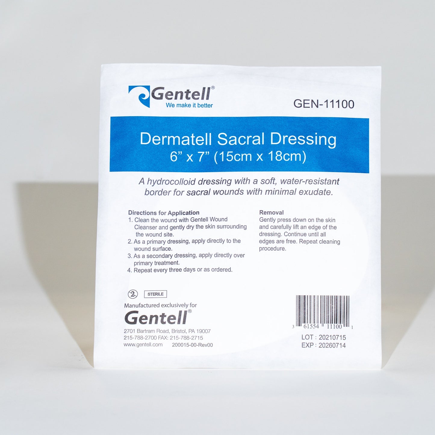 Dermatell Hydrocolloid Sacral Dressing, 6" x 7", 50/cs