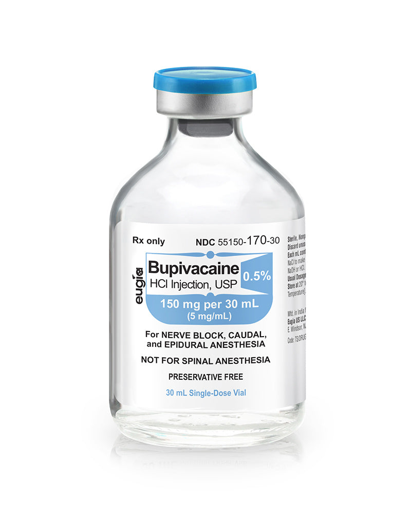 Bupivacaine HCl Injection, USP 0.5% SDV 150mg/ 30ml, 25 vials/pk (Rx) (US Only, Excluding IN and ND) (Product is Non-Returnable