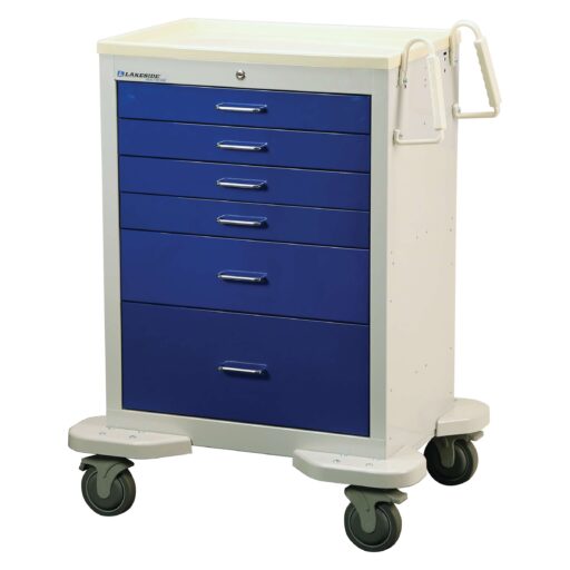 Cart, 4 Drawer, Drawer Configuration: (1) 3", (3) 9", Key Lock, 46_"H x 25"D x 32"W, Two Tone Blue (DROP SHIP ONLY)