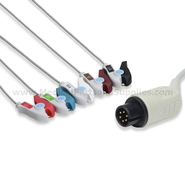 ECG Cable, Direct-Connect, 5 Lead, Pinch/Grabber, Edan Compatible, 6 Month Warranty (DROP SHIP ONLY) (Freight Terms are Prepaid & Added to Invoice - Contact Vendor for Specifics)