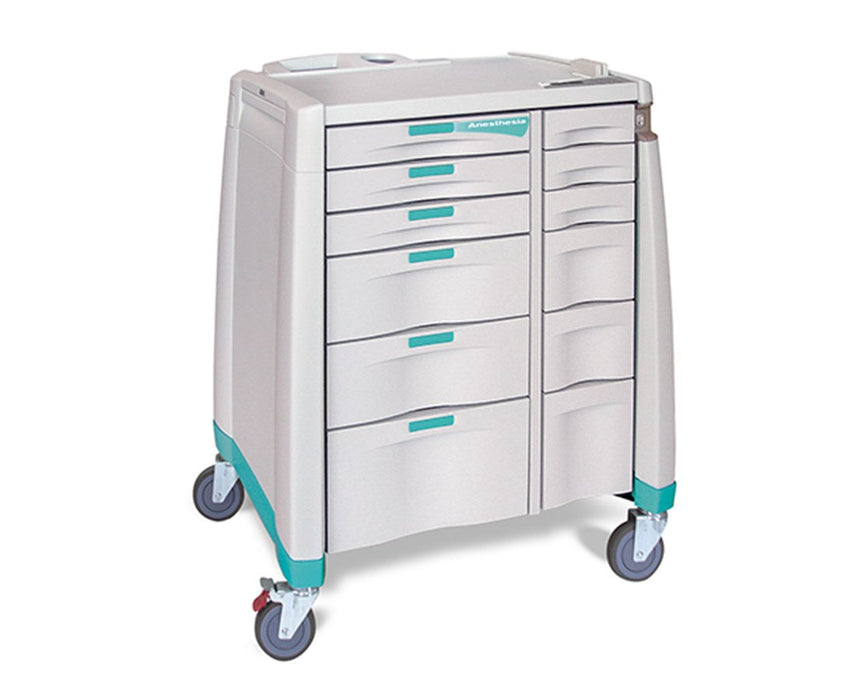 Standard Cart w/Anesthesia Configuration, 43" H X 24" D X 31" W, Auto Relock System, No Handle, Extreme Green, (3) 3" Main Drawers, (2) 6" Main Drawers, (1) 10" Main Drawer, Utility Drawers (3) 3", (2) 6". (1) 9" (DROP SHIP ONLY)