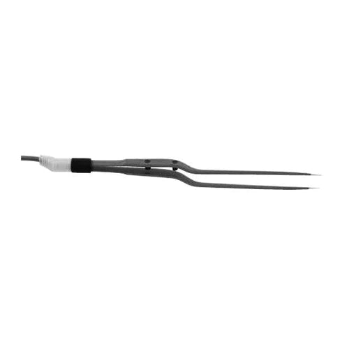 Foot Control Bipolar Forcep, Hardy Bayonet, Micro Tip with Stops, 8 1/4" Length, 0.5mm Tip, No Insulation, Reusable, Non-Sterile