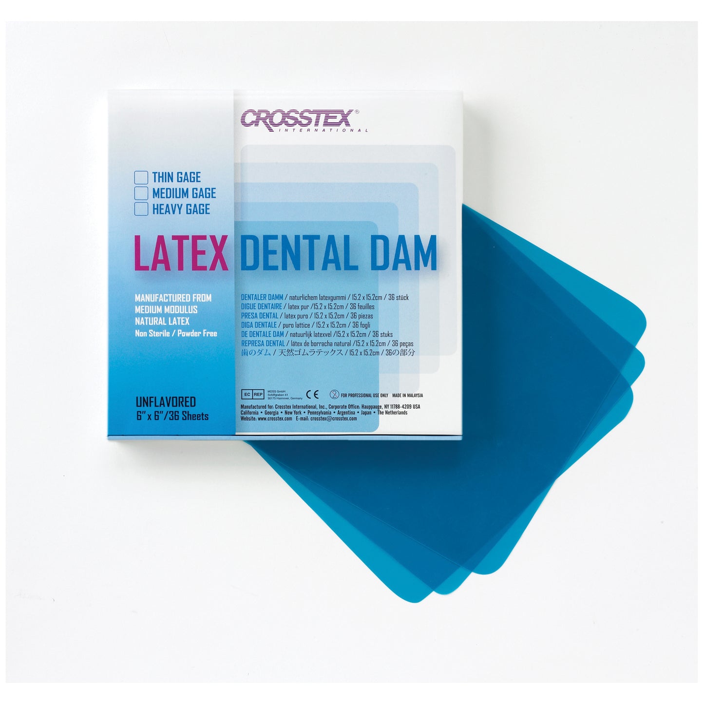 Dental Dam, Heavy, Blue, 6" x 6", Unflavored, 36 sheets/bx