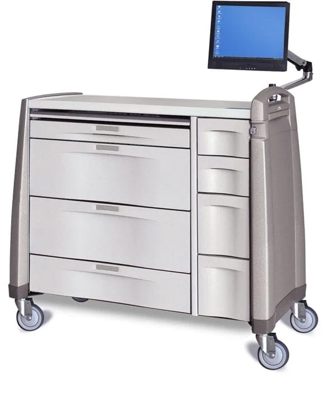 LTC Treatment Cart, Core Locking System, Two Handles, Light Crme/Dark Crme, 3" Drawer, 6" Drawers w/Dividers, 10" Drawer w/Dividers