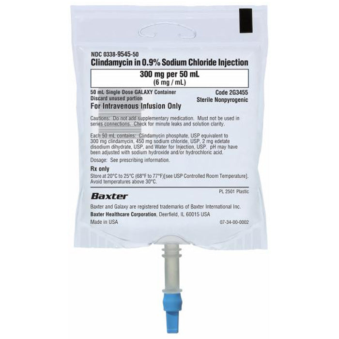 Clindamycin, 0.9% Sodium Chloride Injection, 300mg/ 50 ml, Galaxy Plastic Container, Liquid Premix, 24/cs (Rx) (Item is Non-Returnable) (Continental US Only, Excluding IN and ND) (Product Access Restricted. Check with your sales rep to verify eligibility) (Item on Manufacturer Allocation - Inventory Limited when Available)