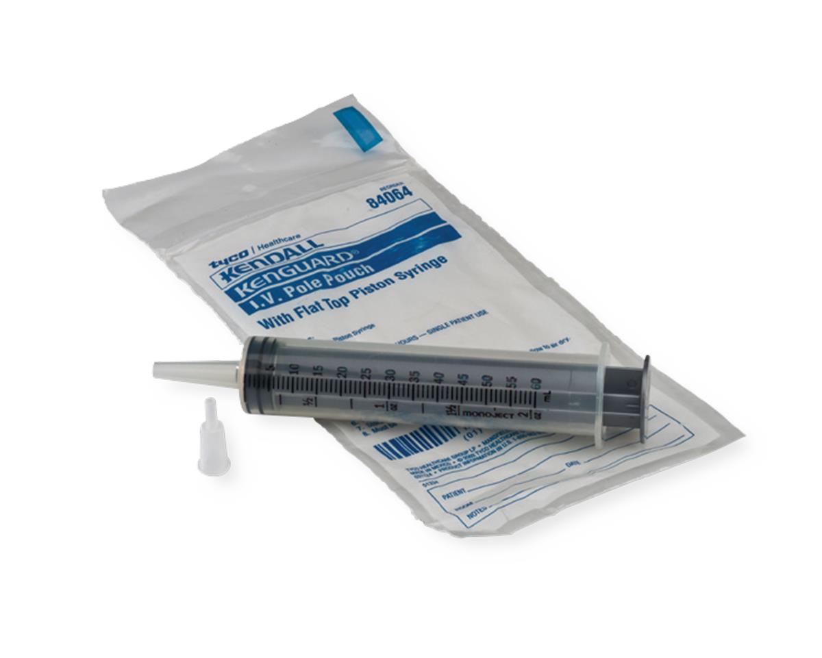 Enteral Feeding IV Pole Pouch, 60cc, Flat Top Piston Syringe, Luer Adapter, 30/cs (Continental US Only)
